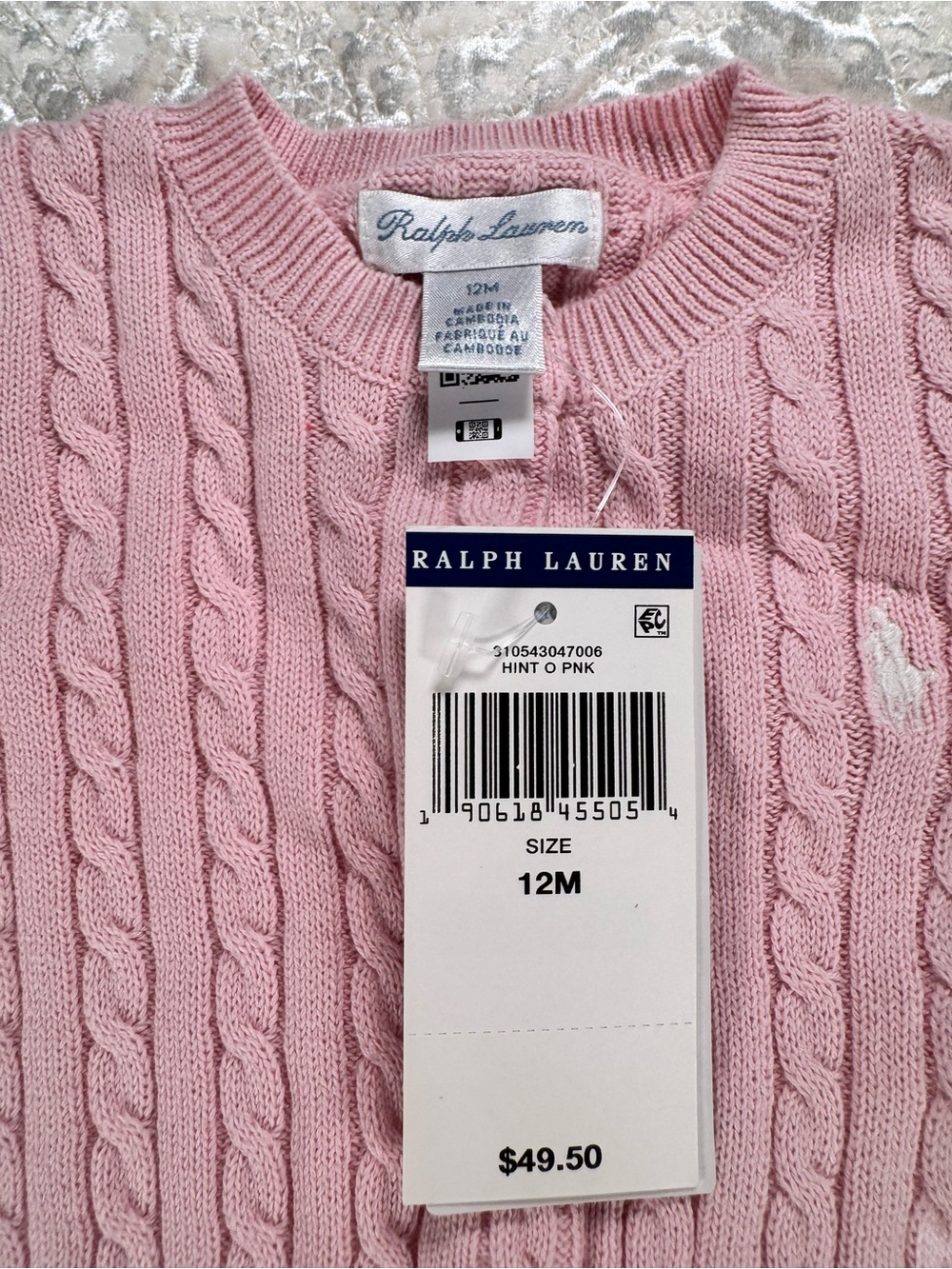 NWT Ralph Lauren Hint of Pink Cable Knit Baby Sweater - Picture 3 of 4